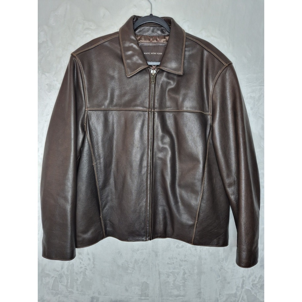 Vintage Andrew Marc New York Leather Bomber Jacket Brown Quilted Mens XL 26x29